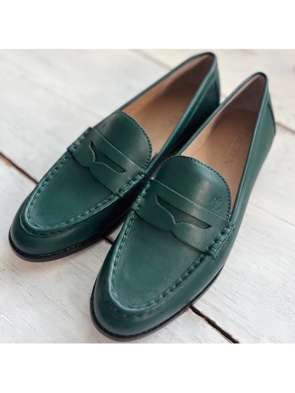 Ralph Lauren Wynnie Leather Women's Penny Loafer Shoe Sz 9 Season Green Holiday - Picture 4 of 15